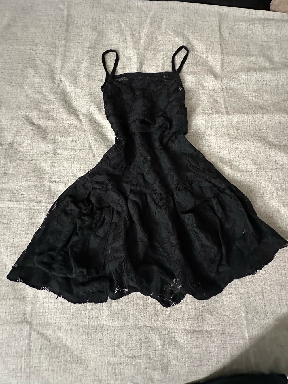 Black Floral Lace Mini Dress with Pockets